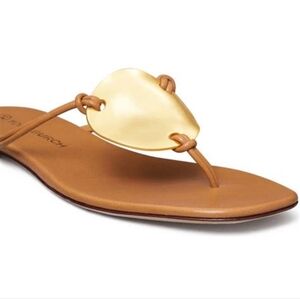 Tory Burch Patos Thong Sandal Caramel Corn Gold Size 10
